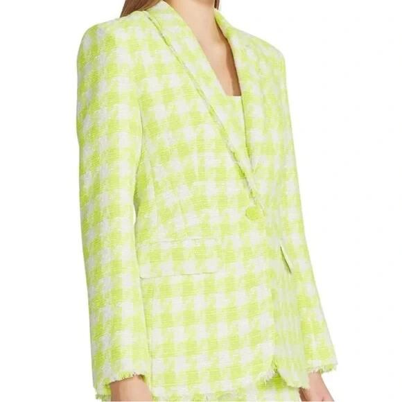 Steve Madden Harlow Fresh Lime Green Houndstooth Tweed Blazer L NWT - Picture 2 of 14